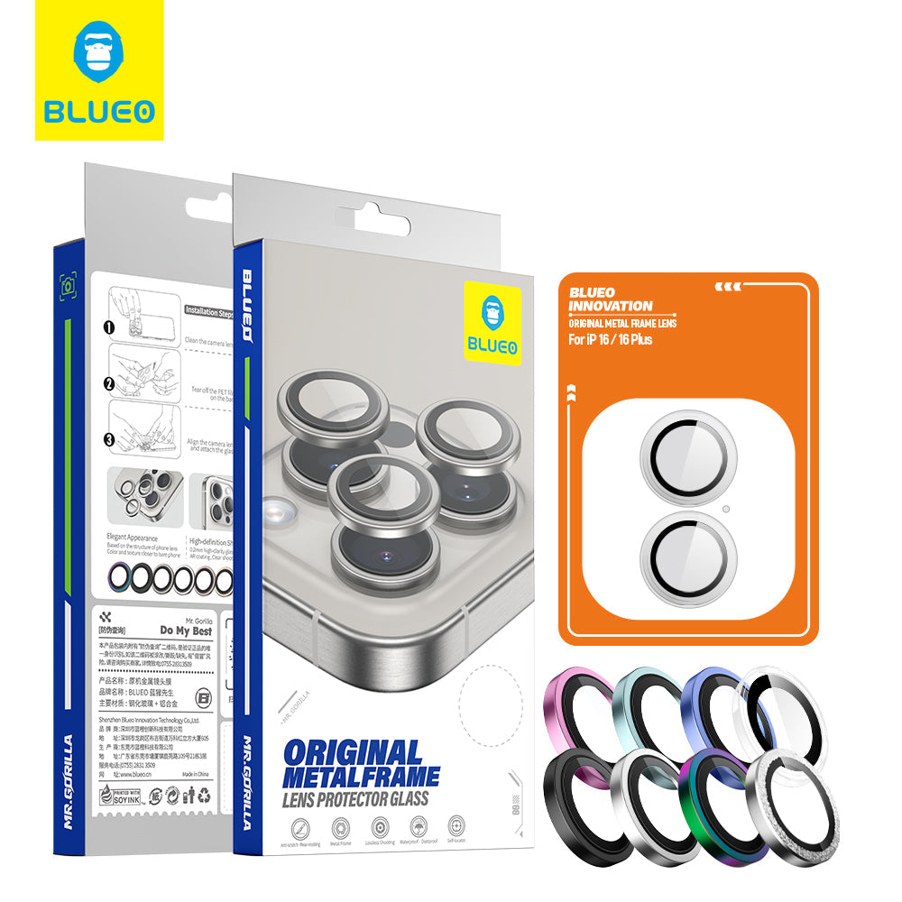 iPhone 16 Pellicola Vetro temperato per Fotocamera con Cornice in Metallo Originale