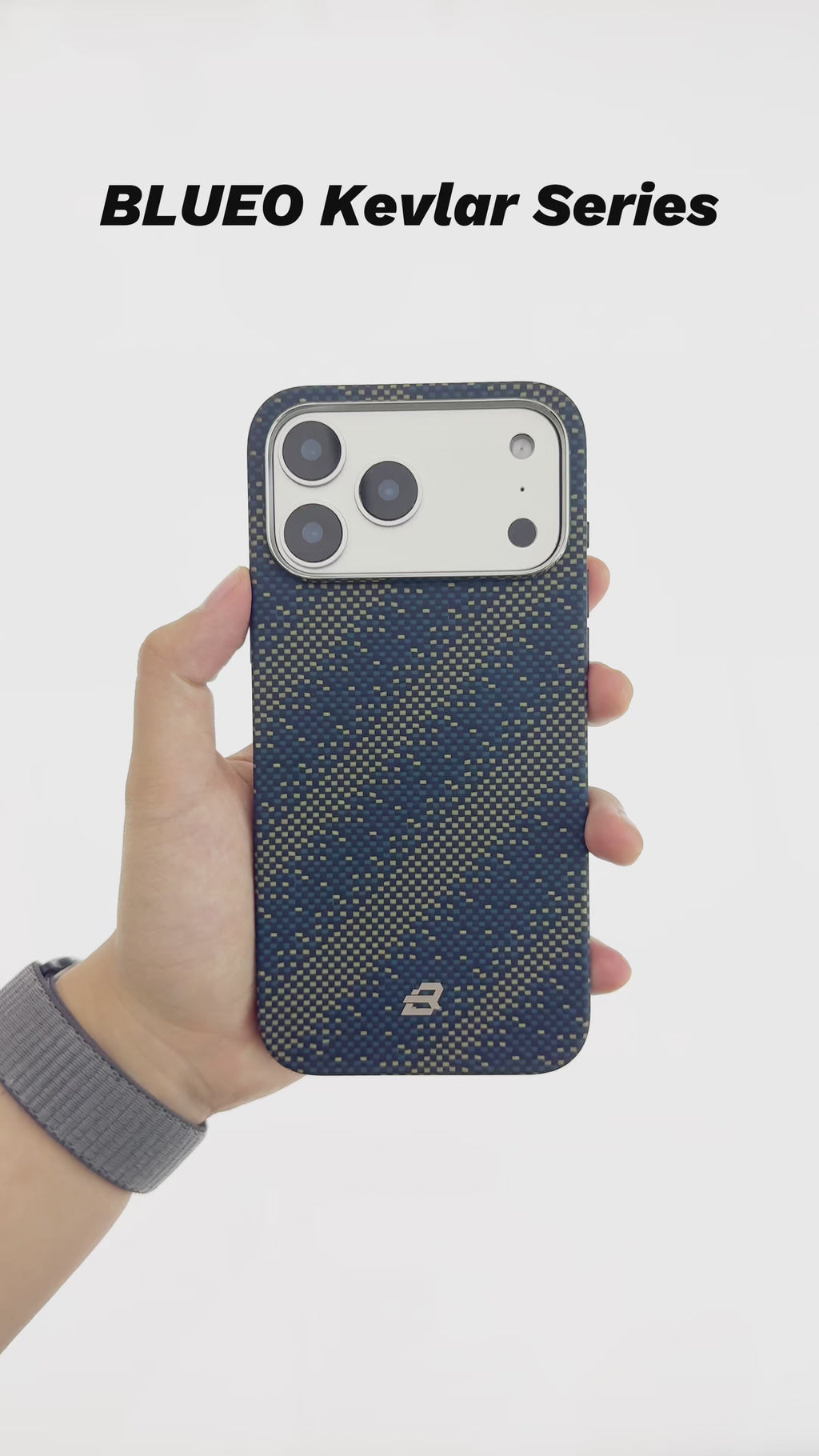 Custodia Premium in Fibra di Aramidica 100% Kevlar Intrecciata Galaxy con Finitura Dorata e Tattile